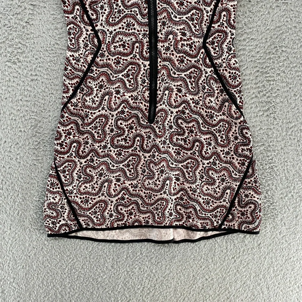ALC Dress Womens 4 Floral Zip Up 100% Silk Short Sleeve Piping‎ Red Black White